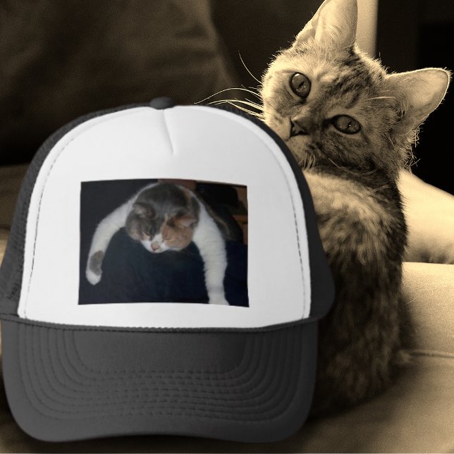 Sleeping Cat on Shoulder Photo Cat Lover Trucker Hat (Sleeping Cat on Shoulder Photo Cat Lover Trucker Hat)