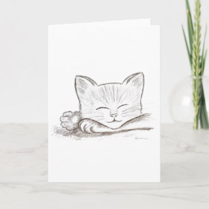 Sleeping Cat Pencil Drawing Greeting Card
