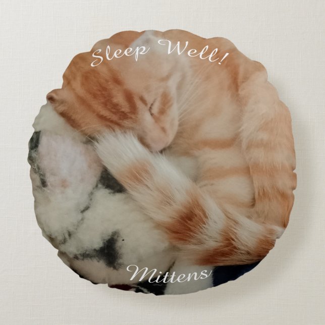 Sleeping Cat Photo, Front & Back, Round Cushion (Front)