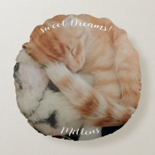 Sleeping Cat Photos, Front & Back, Round Cushion