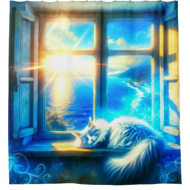 Sleeping Cat Shower Curtain (Front)