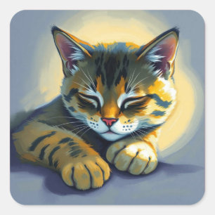 Sleeping cat square sticker
