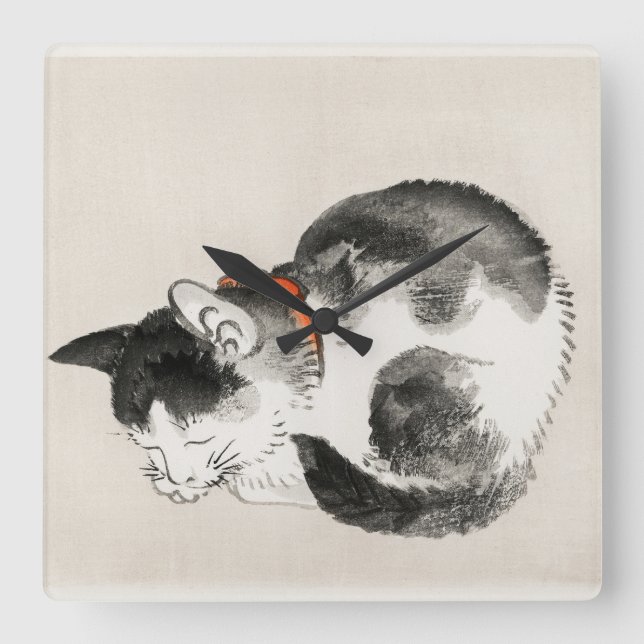 Sleeping Cat Square Wall Clock (Front)