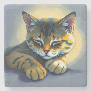 Sleeping cat stone coaster