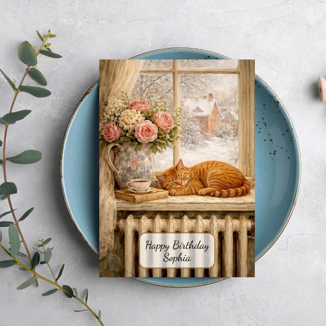 Sleeping Cat Winter Window Card (Creator Uploaded)