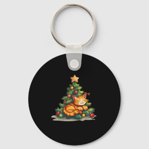 Sleeping Cat With Christmas Tree For Star Topper L Key Ring