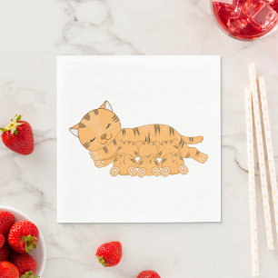 Sleeping Cat with Nursing Kittens Napkin