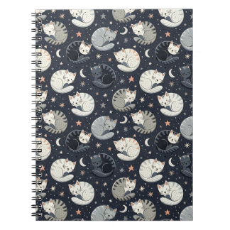 Sleeping Cats Starry Night Pattern - Kids Design Notebook