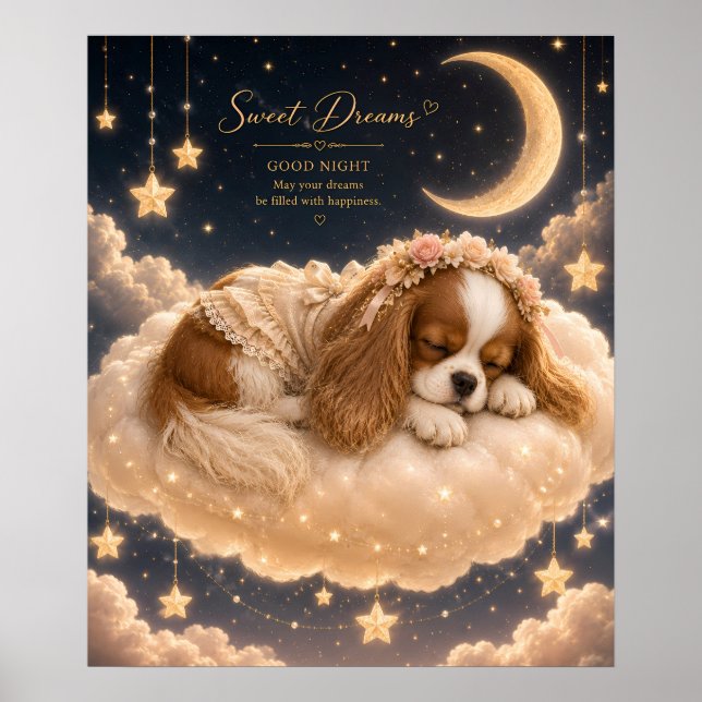 Sleeping Cavalier King Charles Spaniel on Cloud Be Poster (Front)