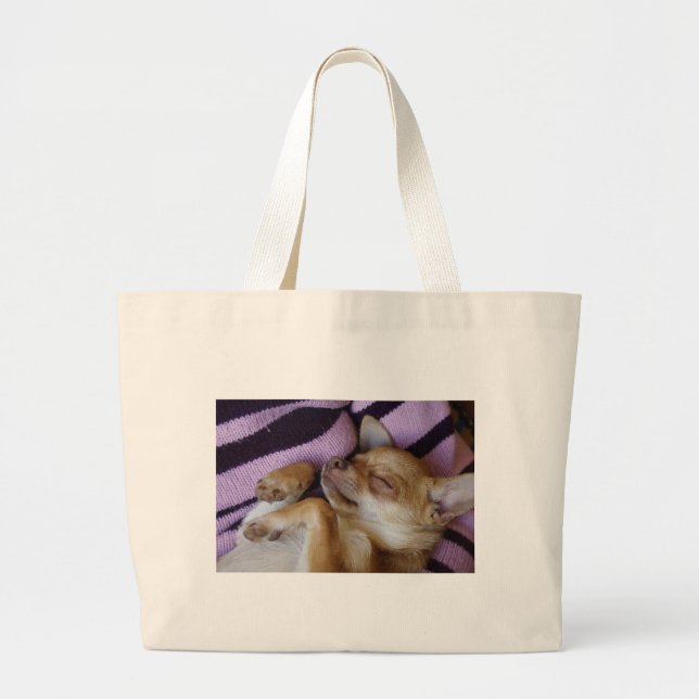 Sleeping Chihuahua Large Tote Bag (Front)