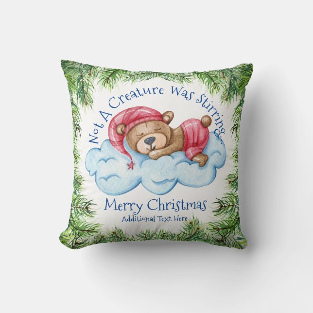 Sleeping Christmas Bear Throw Pillow (Front)