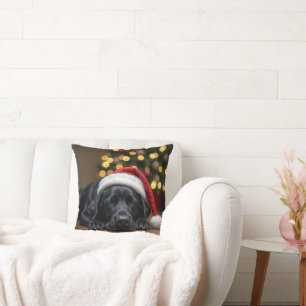 Sleeping Christmas Black Labrador Retriever Cushion