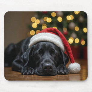 Sleeping Christmas Black Labrador Retriever Mouse Pad