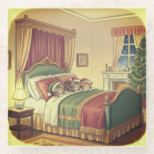 Sleeping Christmas Cats Glass Coaster