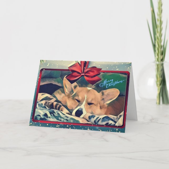 Sleeping Corgi Christmas Holiday Card (Front)