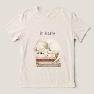 Sleeping Cream Dog on Books Tri-Blend Shirt
