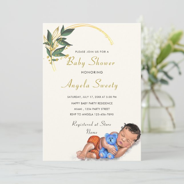 Sleeping Cute Baby Shower Invitation (Standing Front)