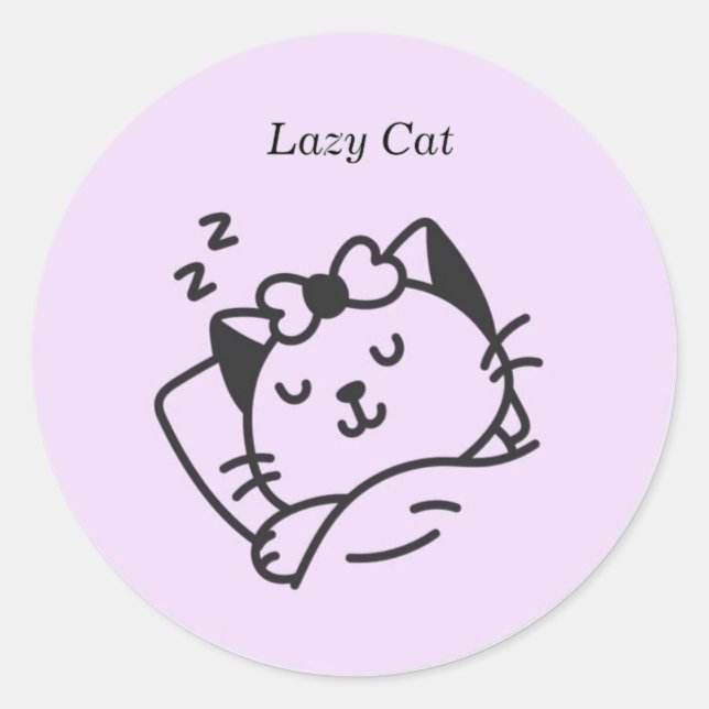 Sleeping cute Cat Purple Sticker. Classic Round Sticker (Front)