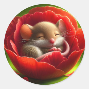 Sleeping Cute Mouse Classic Round Sticker