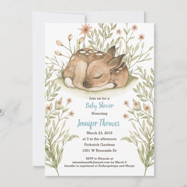 Sleeping Deer Baby Shower Invitation (Front)