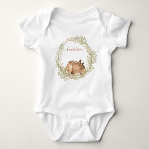Sleeping Deer Fawn Spring Leaf Wreath Baby Bodysui Baby Bodysuit
