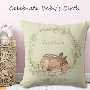 Sleeping Deer Fawn Spring Leaf Wreath Cushion