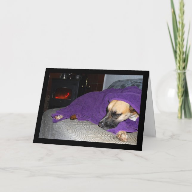 Sleeping Dog by Fireplace Card (Front)
