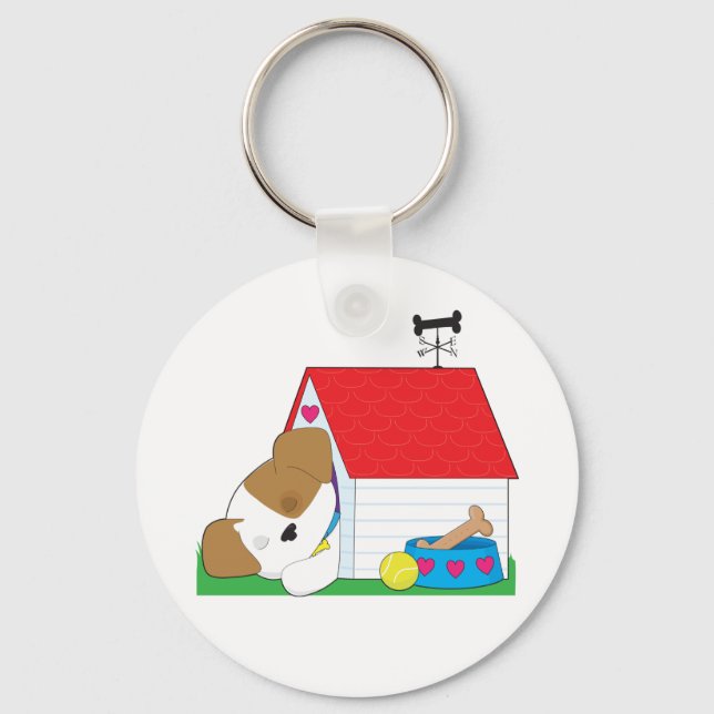 Sleeping Dog In A Dog House Key Ring (Front)