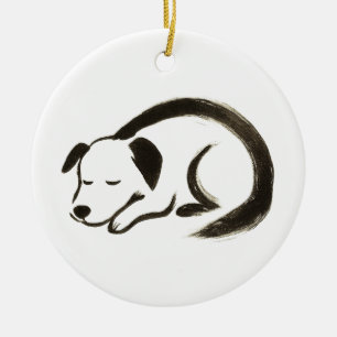 Sleeping Dog – Ink Brush Comfort on Ceramic Ornament