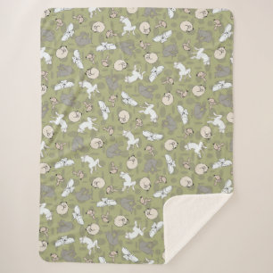 Sleeping Dog Inspired Print in Green Grey Sherpa Blanket