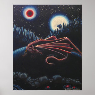 Sleeping Dragon & Rider under the Red Moon Poster