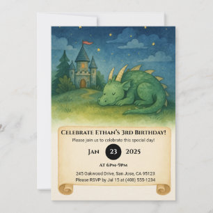 Sleeping Dragon Under Starry Sky Birthday Invitation