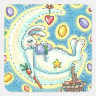 SLEEPING EASTER BUNNY STICKERS Sheet Square