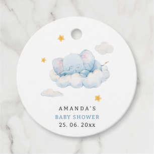 Sleeping Elephant Baby Shower, Boy Baby Shower Favour Tags