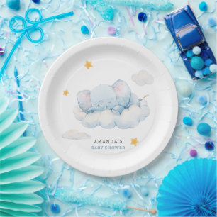 Sleeping Elephant Baby Shower, Boy Baby Shower Paper Plate