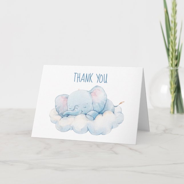 Sleeping Elephant Baby Shower, Boy Baby Shower Thank You Card (Front)