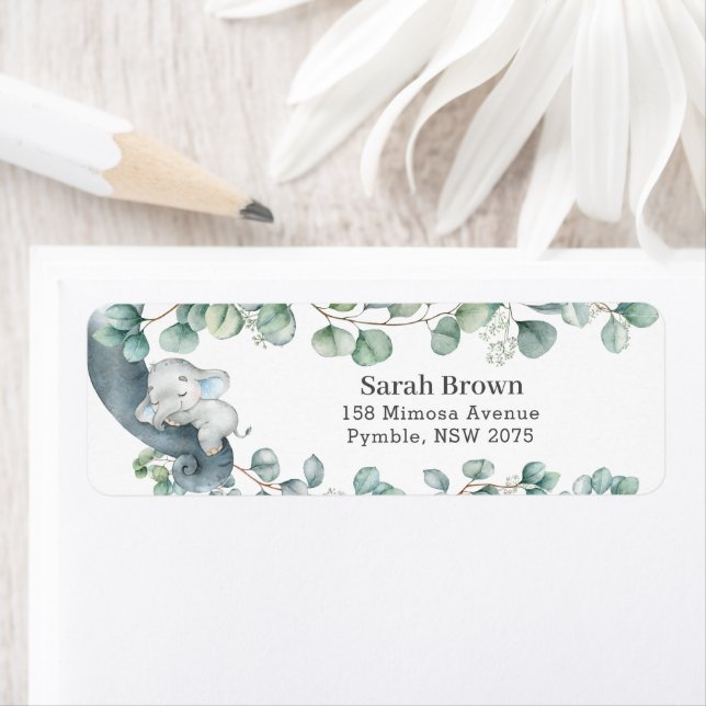 Sleeping Elephant Greenery Return Address Label (Insitu)