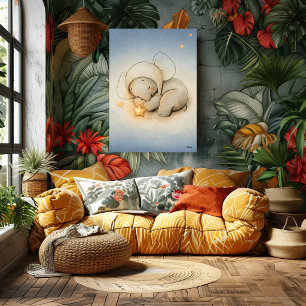 Sleeping Elephant Nursery Baby Illustration Poster