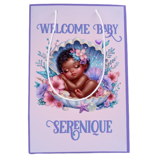 Sleeping Ethnic Baby Girl in Seashell Pastel Medium Gift Bag (Front)