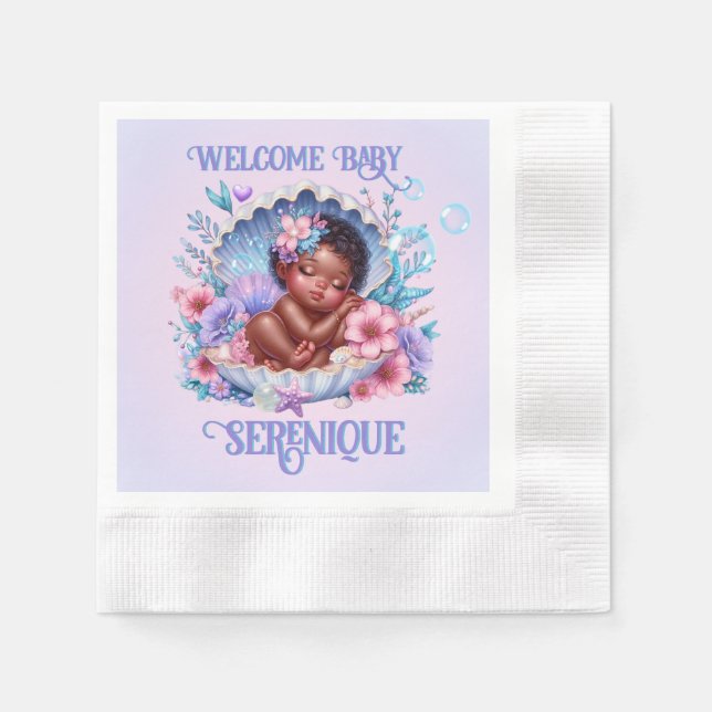 Sleeping Ethnic Baby Girl in Seashell Pastel Napkin (Front)