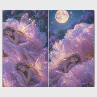 Sleeping Fairies in a Moonlit Flower Garden Wrapping Paper
