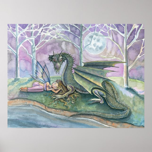 Sleeping Fairy and Dragon Poster Print (Front)
