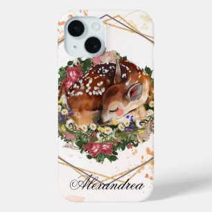 Sleeping Fawn, Brown Animal Graphic iPhone 15 Case