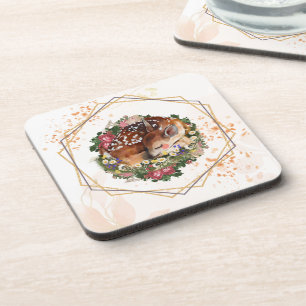Sleeping Fawn, Brown Animal Graphic Coaster