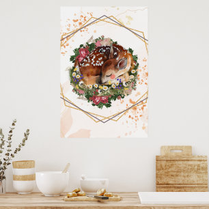 Sleeping Fawn, Brown Animal Graphic Poster