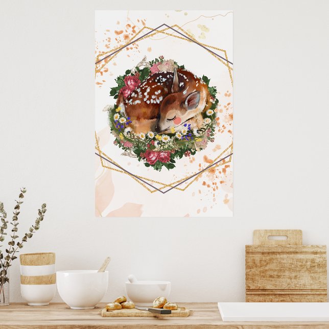 Sleeping Fawn, Brown Animal Graphic Poster (Kitchen)