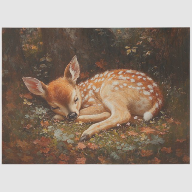 Sleeping Fawn Deer Painting Decoupage Tissue Paper (Front)