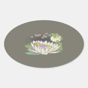 Sleeping Flower Fairy Moonlight Stars Oval Sticker