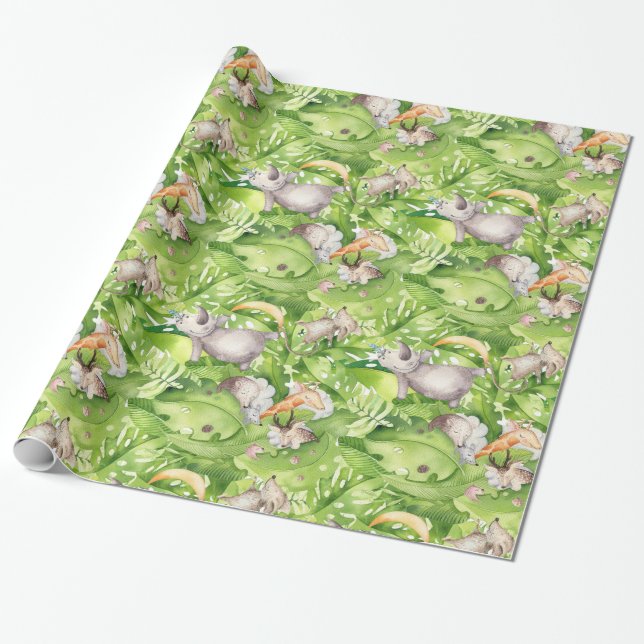 Sleeping Forest Animals in Jungle Wrapping Paper (Unrolled)