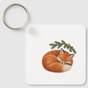 Sleeping Fox and Fir Branch Key Ring